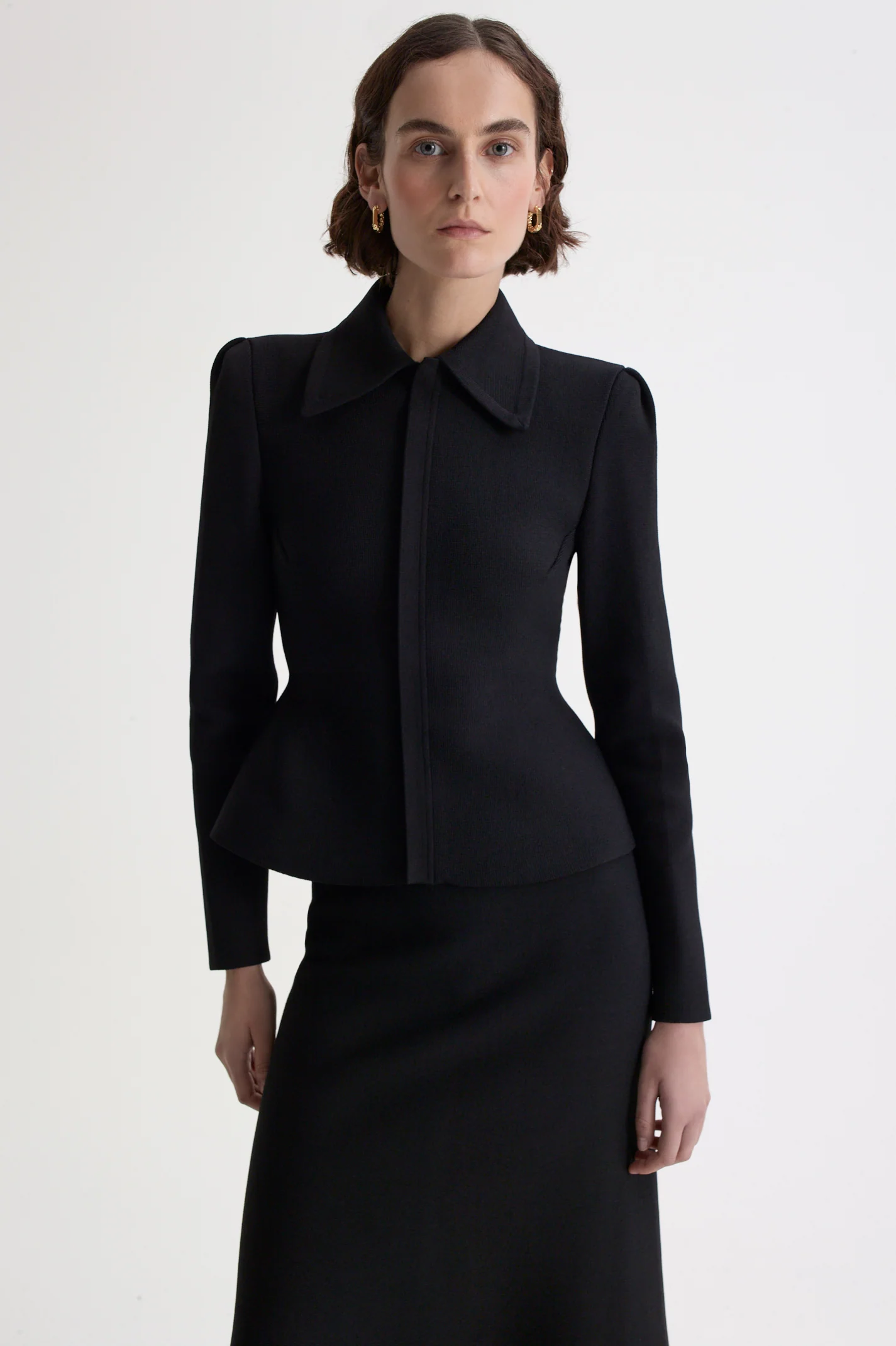 CREPE KNIT PEPLUM COLLAR JACKET - Image 3