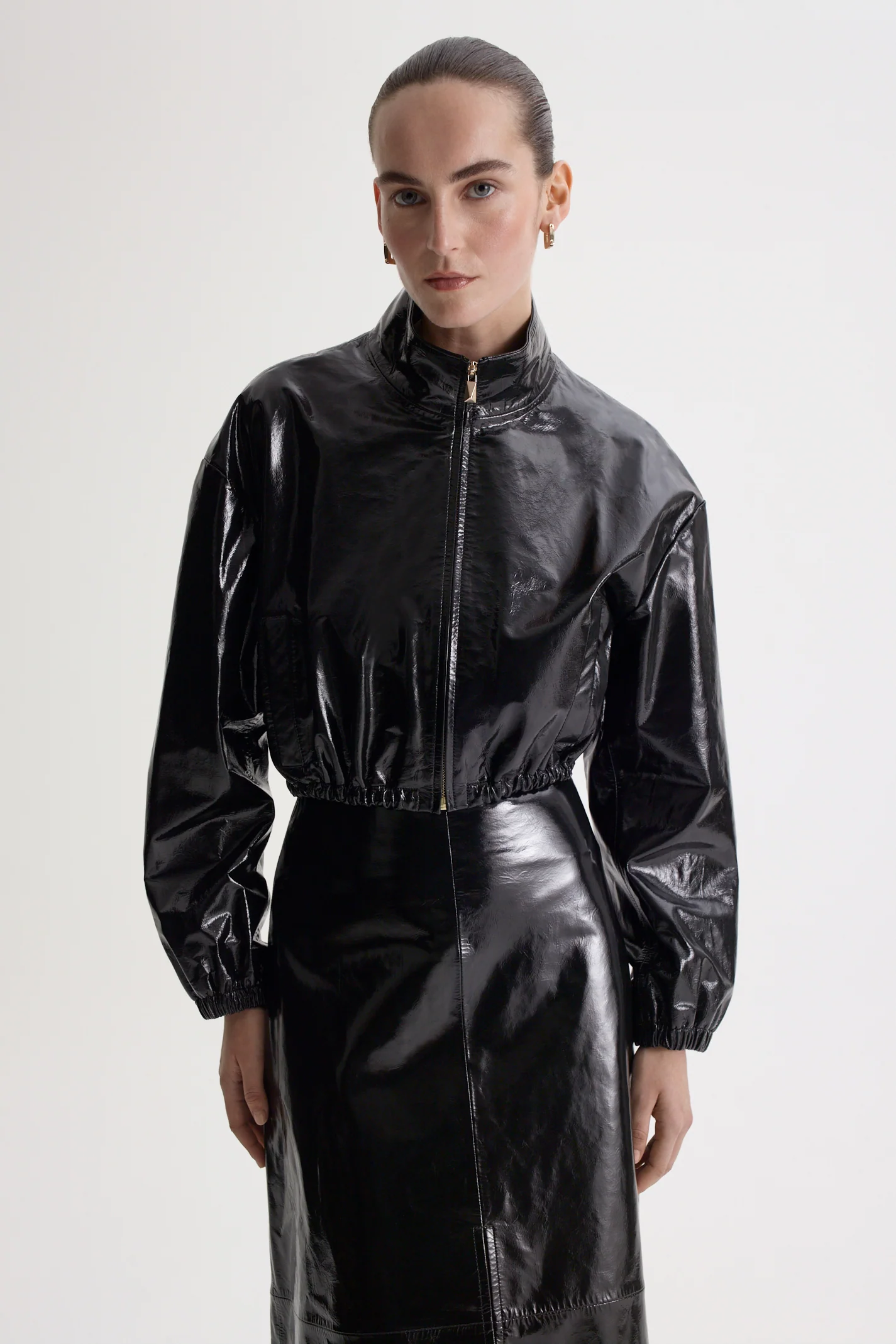 FUNNEL NECK LEATHER JACKET - Image 3