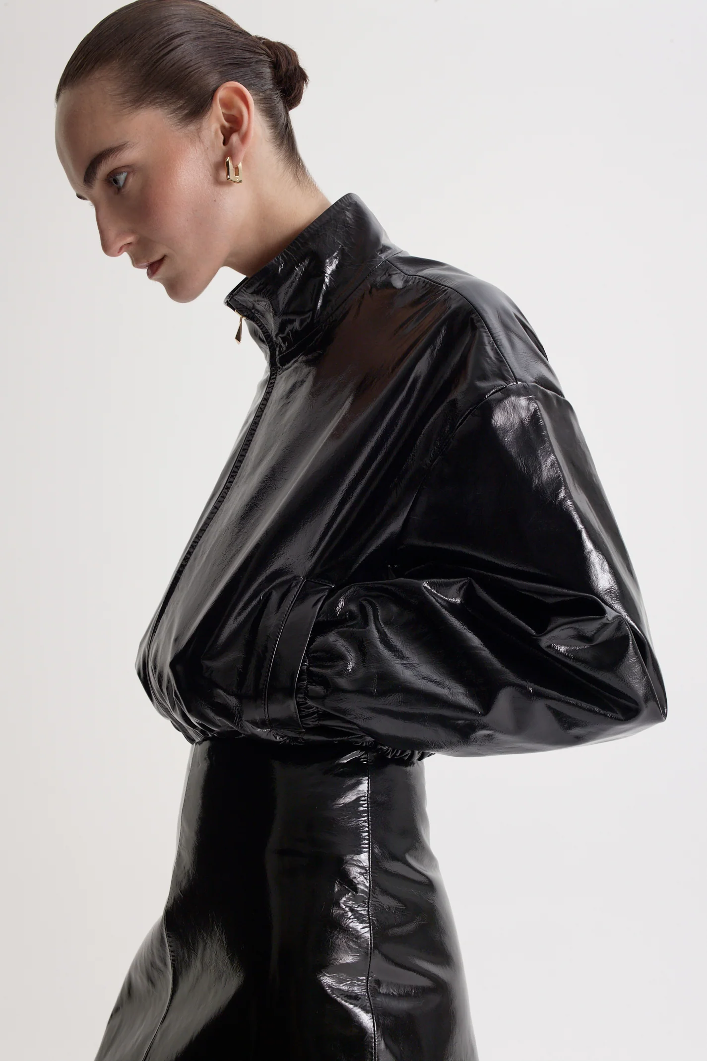 FUNNEL NECK LEATHER JACKET - Image 7