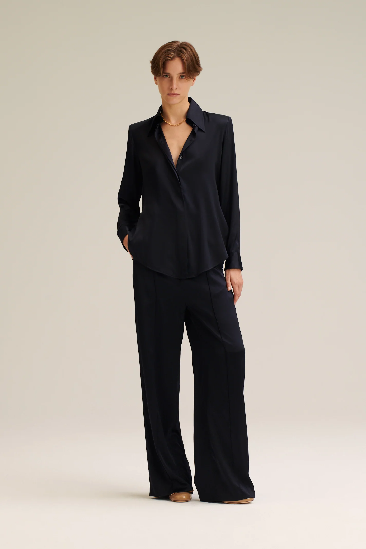 SILK SATIN SHOULDER PAD SHIRT - Image 5